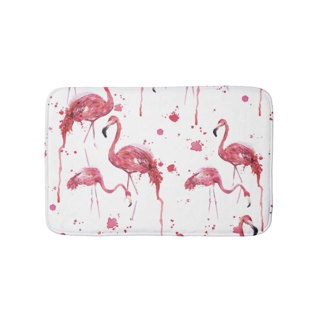 Tapis De Bain Flamant rose motif aquarelle, design dynamique. (Devant)