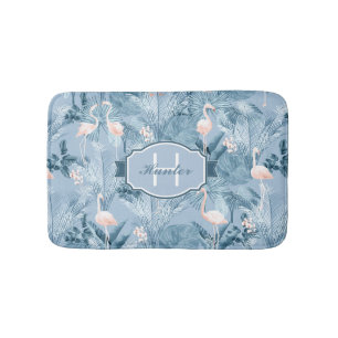 Tapis De Bain Flamant rose Orchidée Tropical Motif Blue ID868