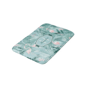 Tapis De Bain Flamant rose Orchidée Tropical Motif Turquoise ID8