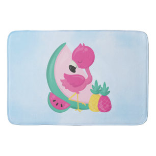 Tapis De Bain Flamant rose rose avec pastèque et ananas