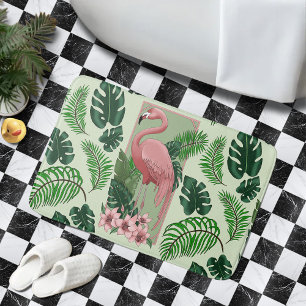Tapis De Bain Flamant rose rose Vert Feuille Lys