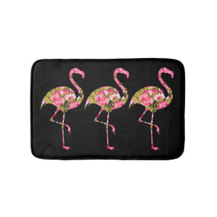 Tapis De Bain Flamants roses floraux tropicaux