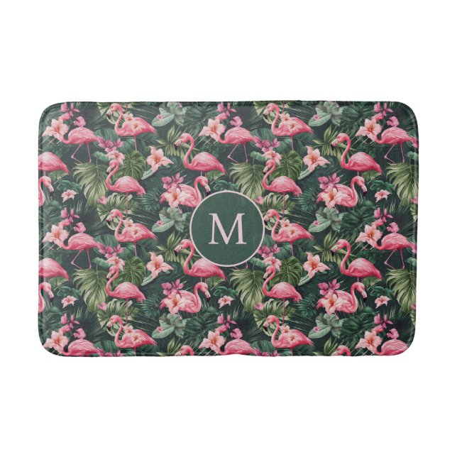 Tapis De Bain Flamants roses rose monogramme sur mesure Motif tr (Devant)