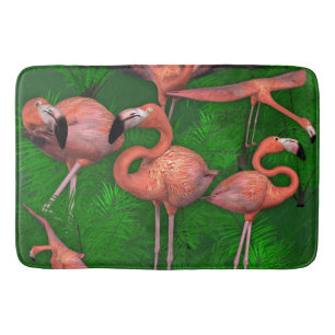 Tapis De Bain Flamants roses roses et fougères de la jungle