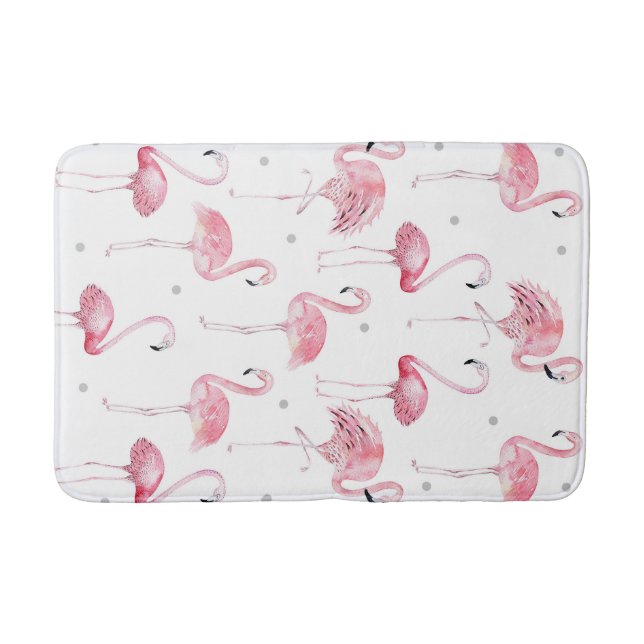 Tapis De Bain Flamants roses roses Gris Pois Chic Tropical (Devant)