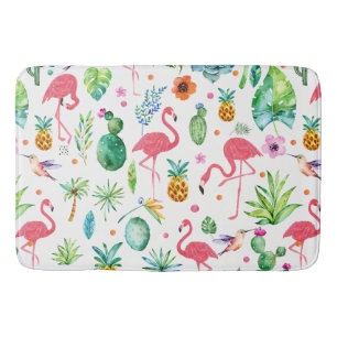 Tapis De Bain Flamants roses roses mignons et Motif de fleurs tr
