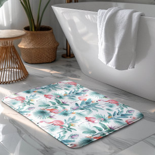 Tapis De Bain Flamants roses tropicaux feuille motif