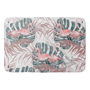Tapis De Bain Flamants Roses Tropicaux Feuilles et Marbre Or Ros