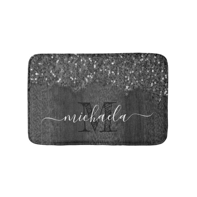 Tapis De Bain Flamme blanc noir scintille bois rustique Monogram (Devant)
