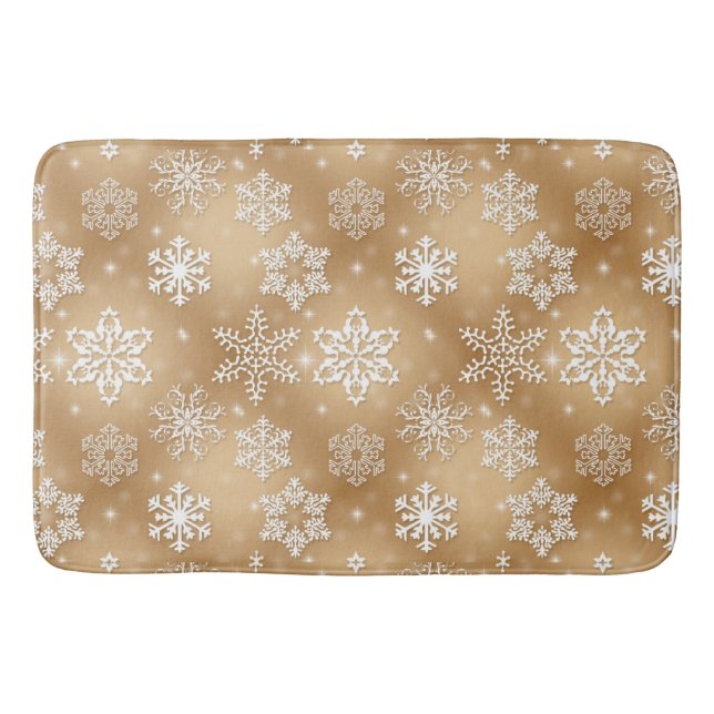 Tapis De Bain Flammes De Neige D'Hiver Sur Or (Devant)