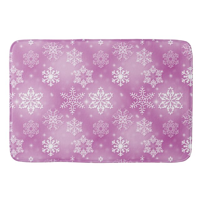 Tapis De Bain Flammes De Neige D'Hiver Sur Rose (Devant)