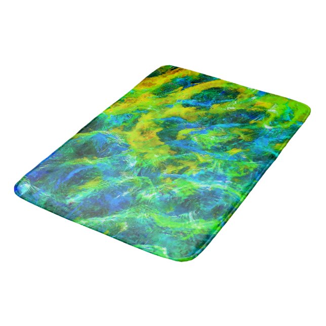 Tapis De Bain Flammes vertes et bleues Abstraites (Angle)