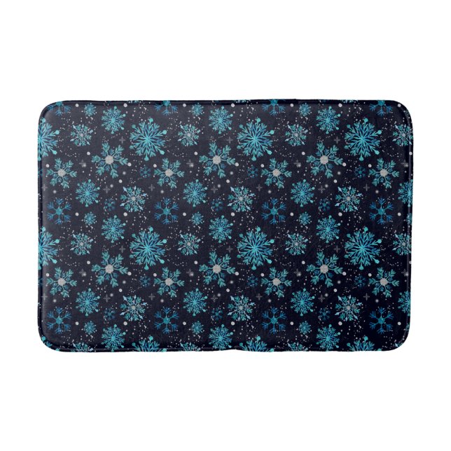 Tapis De Bain Flèches de neige bleues et argentées (Devant)