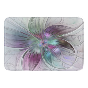 Tapis De Bain Fleur Abstraite colorée Art moderne floral fractal