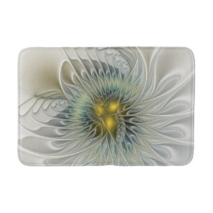 Tapis De Bain Fleur argentée dorée Fantaisie art fractal abstrai
