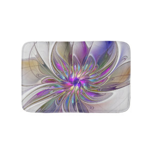 Tapis De Bain Fleur d'art fractal abstrait énergique et coloré