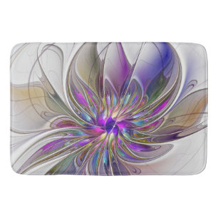 Tapis De Bain Fleur d'art fractal abstrait énergique et coloré