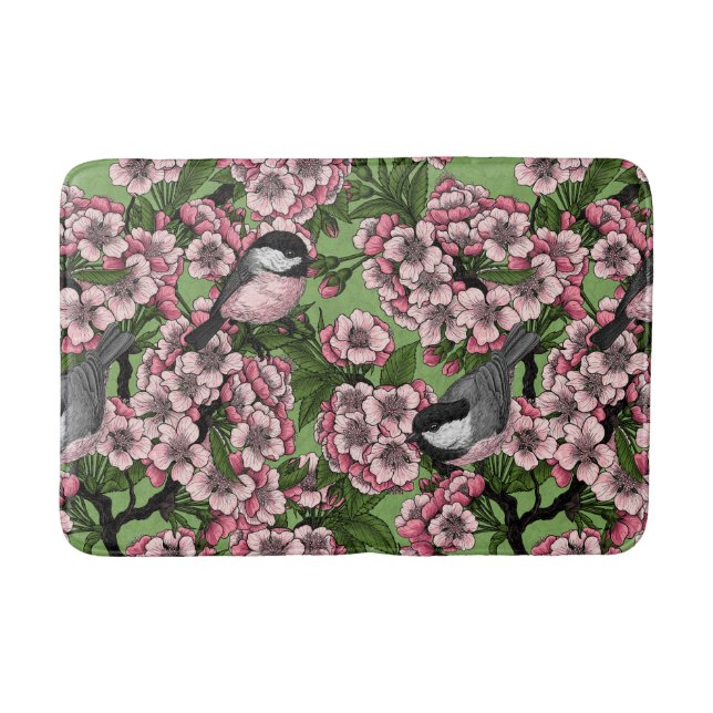Tapis De Bain Fleur de cerisiers et poulets verts (Devant)