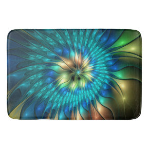 Tapis De Bain Fleur de fantaisie lumineuse, fractale abstraite c