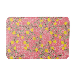 Tapis De Bain Fleur de Jasmin Jaune sur Coral Rose