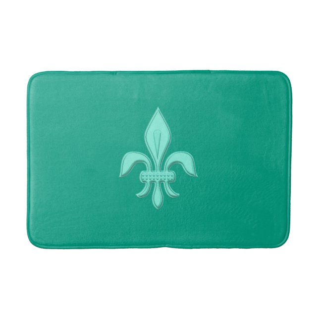 Tapis De Bain Fleur de Lis en Aqua Lumière sur Turquoise (Devant)