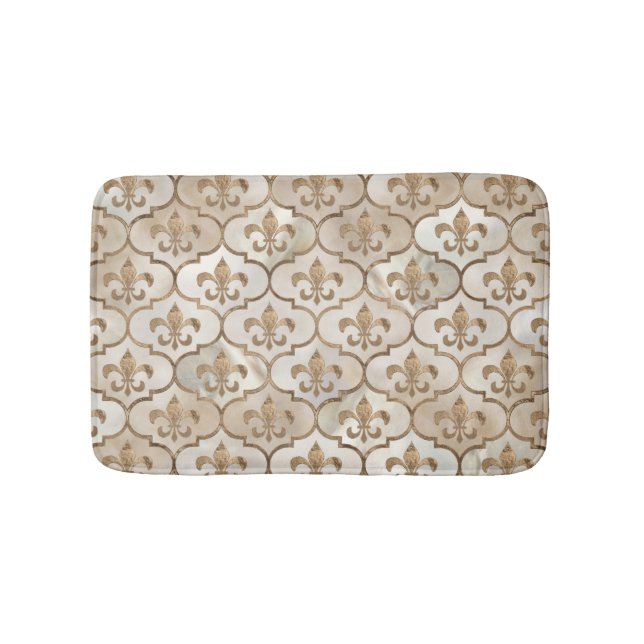 Tapis De Bain Fleur de lis motif perle et or (Devant)