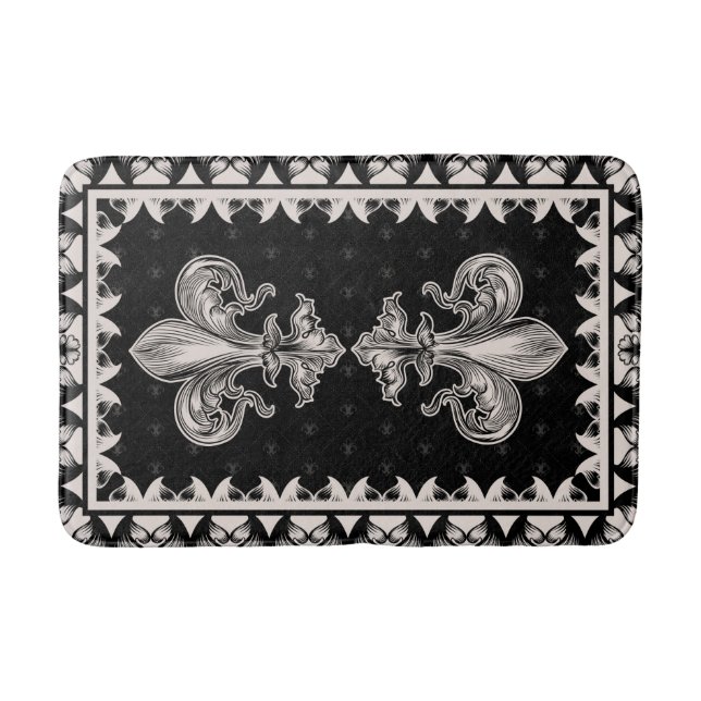 Tapis De Bain Fleur de lis - Noir et Crème (Devant)