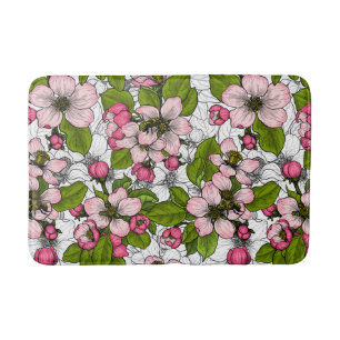 Tapis De Bain Fleur de pomme sur blanc