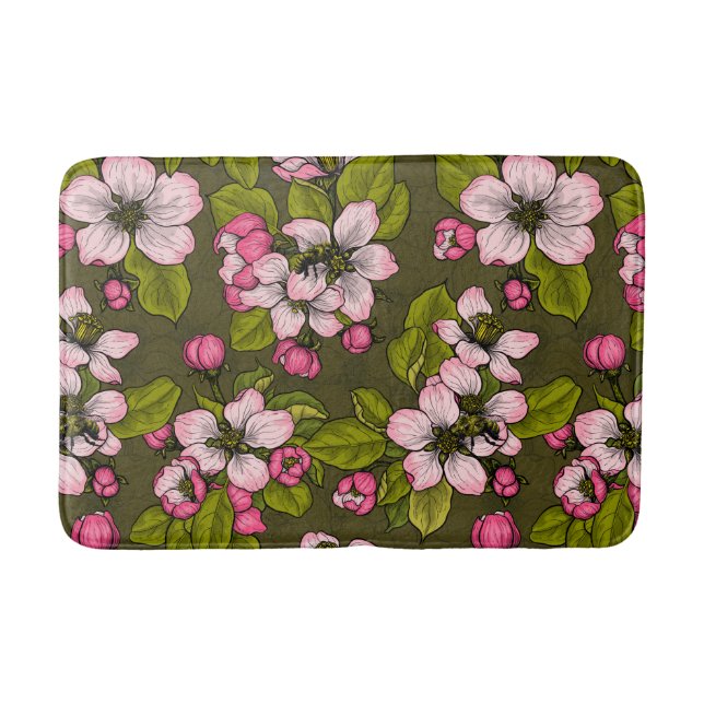 Tapis De Bain Fleur de pomme sur vert foncé (Devant)