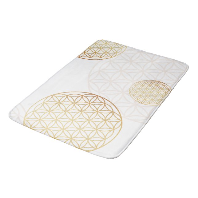 Tapis De Bain Fleur de vie or & blanc (Angle)