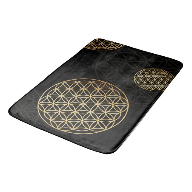 Tapis De Bain Fleur de vie or & noir Badematte (Angle)