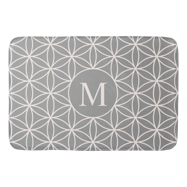 Tapis De Bain Fleur de vie Ptn Crème sur Grey (Personnalisé) (Devant)