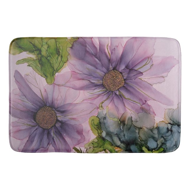 Tapis De Bain fleur d'encre d'alcool rose et violet (Devant)