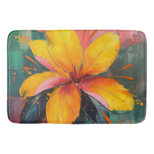 Tapis De Bain Fleur Dorée – Expression Florale Abstraite Vibrant