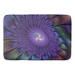 Tapis De Bain Fleur fractale Abstraite moderne et colorée tendan
