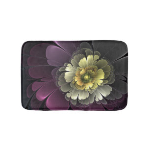 Tapis De Bain Fleur fractale grise et pourpre moderne abstraite