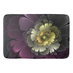 Tapis De Bain Fleur fractale grise et pourpre moderne abstraite
