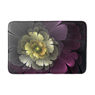 Tapis De Bain Fleur fractale grise et pourpre moderne abstraite
