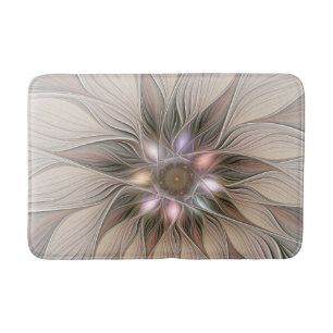 Tapis De Bain Fleur joyeuse abstraite beige marron floral fracta