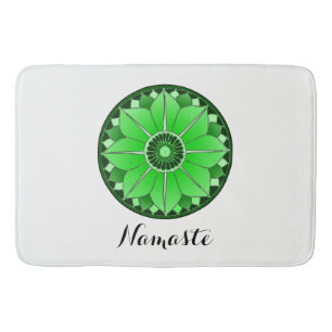 Tapis De Bain Fleur NAMASTE Spirituel Vert Lotus Mandala Blanc