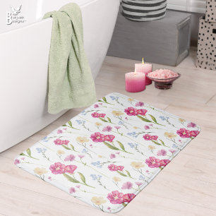 Tapis De Bain Fleur rose aquarelle fleur sauvage