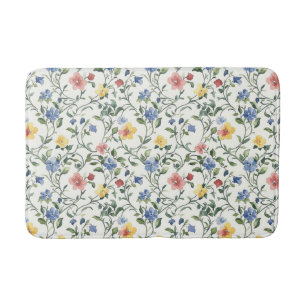 Tapis De Bain Fleur sauvage aquarelle bleu jaune 