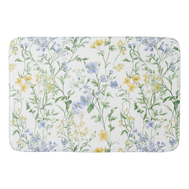 Tapis De Bain Fleur sauvage aquarelle bleue (Devant)