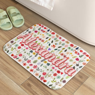 Tapis De Bain Fleur sauvage Bloom Folksy Art Folk Girl's Room De
