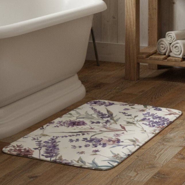 Tapis De Bain Fleur Sauvage Lavande Bohème Botanique Florale (Créateur téléchargé)