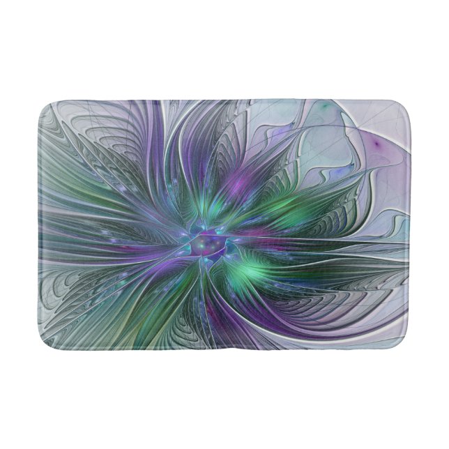 Tapis De Bain Fleur vert violet Art Abstrait moderne Fractal (Devant)