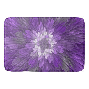 Tapis De Bain Fleur Violette Abstraite Art Fractal Psychedelique