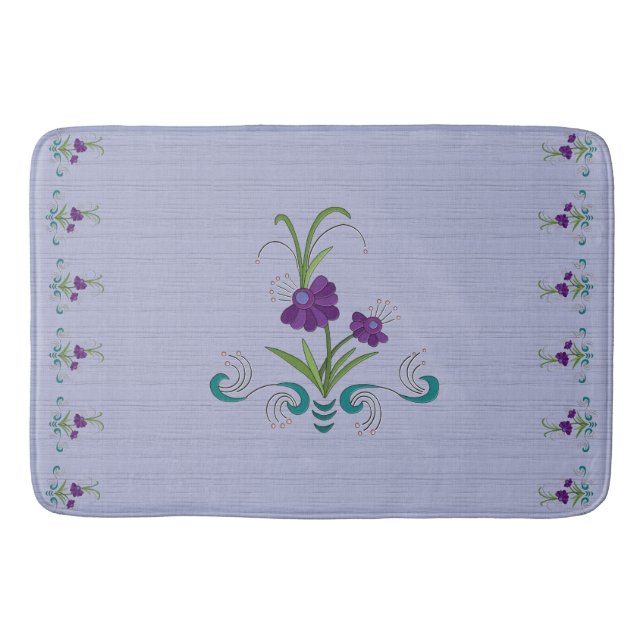 Tapis De Bain Fleur violette joueuse avec des persiennes Turquoi (Devant)