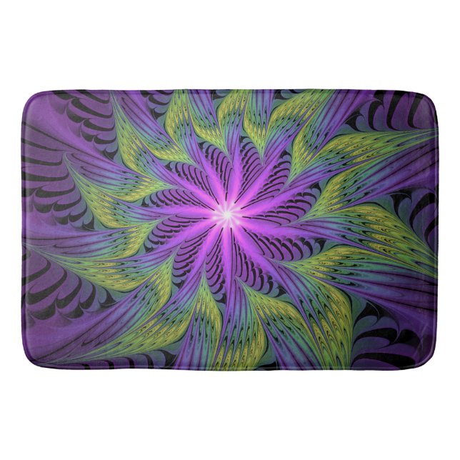 Tapis De Bain Fleuron vert violet Art Abstrait fractal moderne (Devant)