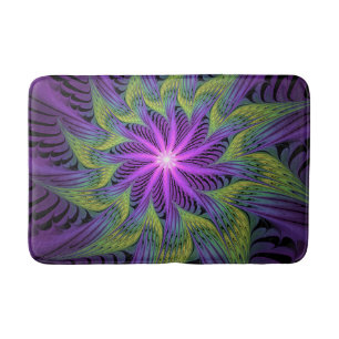 Tapis De Bain Fleuron vert violet Art Abstrait fractal moderne